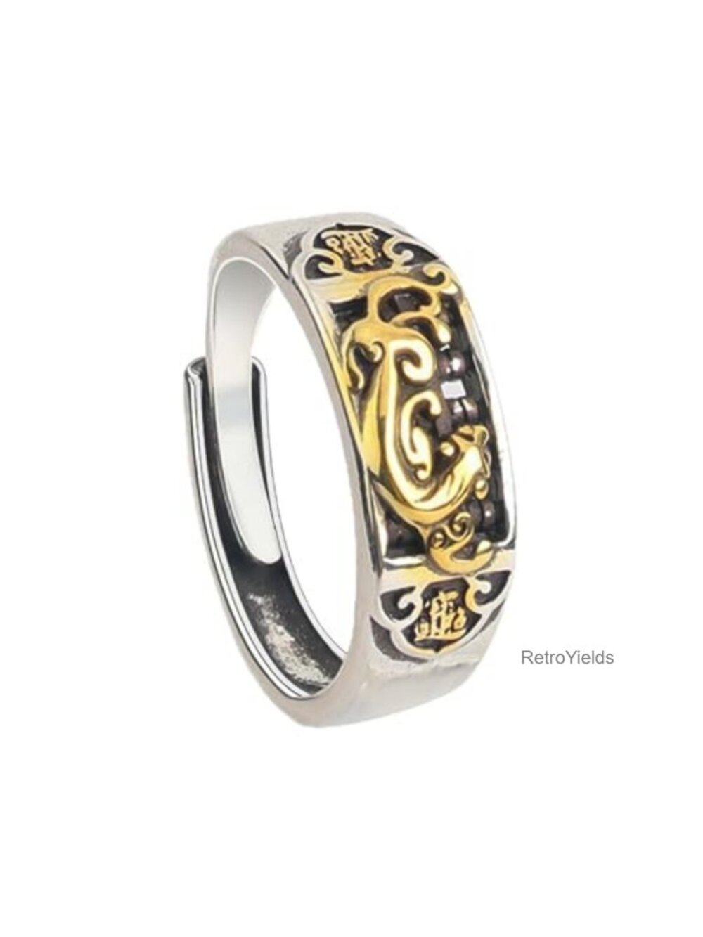 HETICA Pixiu Feng Shui Adjustable Copper Ring Men Women Open Band